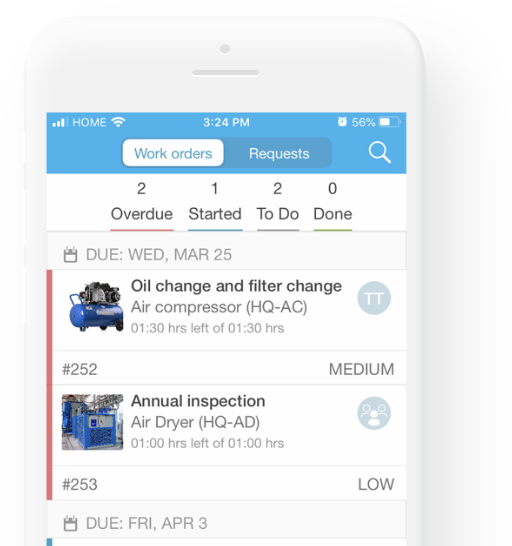 Manage maintenance screen