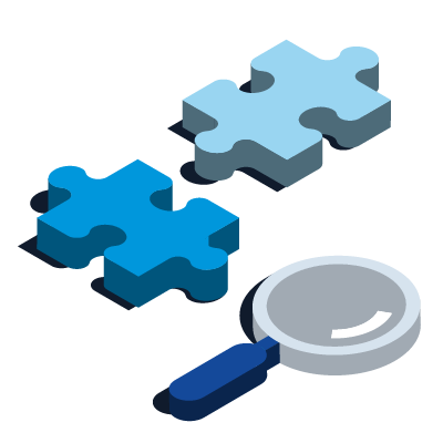 puzzle pieces and magnifying glass