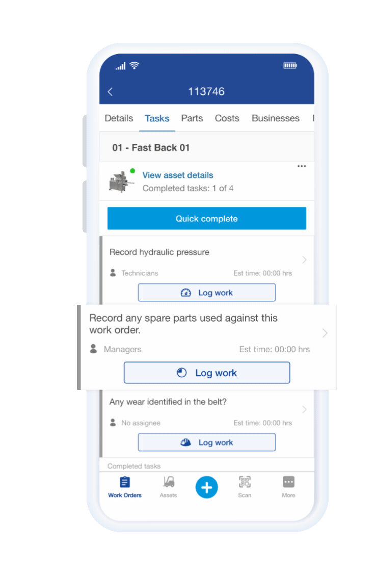 Mobile CMMS task screen